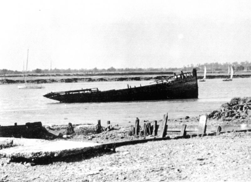  PIONEER lying off the Nothe at Mersea in the 1950s.

In the 1930s PIONEER was sold to the steward of the East Mersea Golf Club and was towed across the Colne to a mudberth close to the clubhouse. A deckhouse was added and part of the deck cut away but work was halted in 1939. Rumour has it that a gun was mounted on her foredeck. The Navy wanted her moved so local Mersea fisherman Bobby Stoker ...
Cat1 Smacks and Bawleys Cat2 Mersea-->Creeks, fleets, channels, saltings