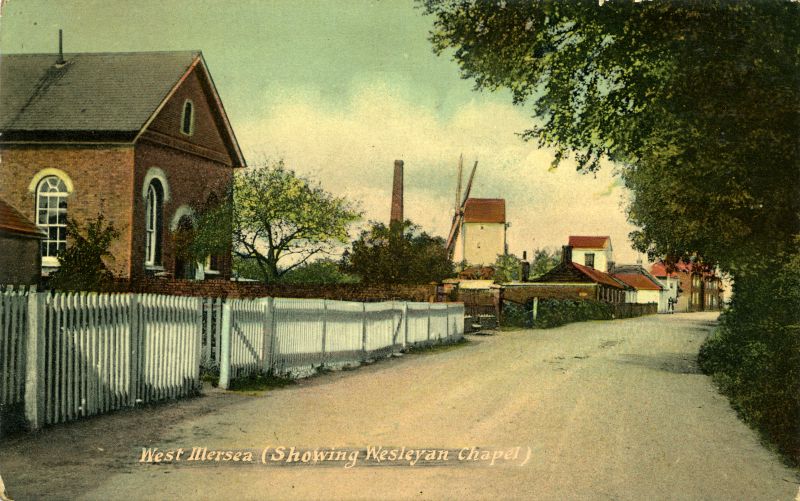 Click to Pause Slide Show


 West Mersea showing Wesleyan Chapel. The road was once Chapel Road, now Mill Road. 

Another copy of this postcard was mailed July 1907

Another copy was mailed by Walter 31 July 1906 to Miss Millie French, Churchfield, West Mersea. [ Rudlin_Peter_5/RUD_AB2_083 ]. 
Cat1 Mersea-->Buildings Cat2 Mersea-->Road Scenes