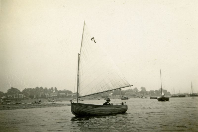  West Mersea One Design PRAWN. Photograph is undated but in the 1920s. 
Cat1 Yachts and yachting-->Sail-->Small yachts / dinghies