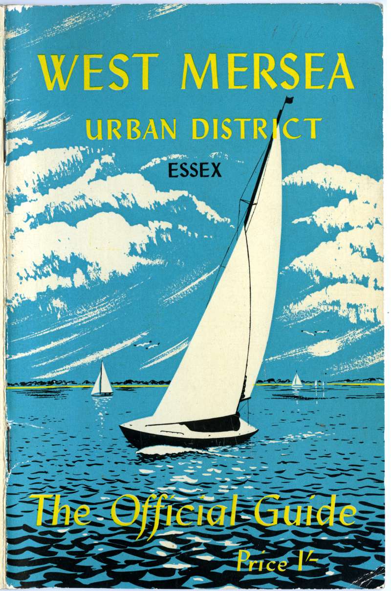  West Mersea Urban District - The Official Guide - cover.

The guide is undated - but page 13 suggests it was being prepared December 1959. There are two guides around 1960, with similar but different contents. 
Cat1 Books-->Mersea Guides-->1960