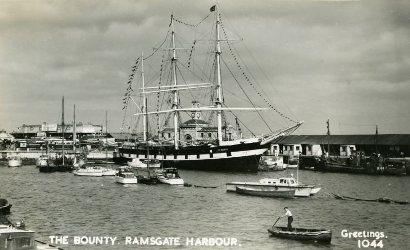 THE BOUNTY ex ALASTOR at Ramsgate. She was towed to Ramsgate in 1946 and left March 1951. Postcard 1044. Date: c1948.