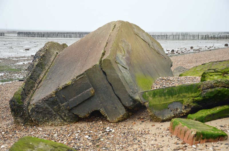  A walk round Mersea Island. WW2 - remains of Battery Observation Post on the beach below the cliffs at Cudmore Grove.

SMR / EHER 10029. 
Cat1 War-->World War 2 Cat2 Mersea-->Buildings