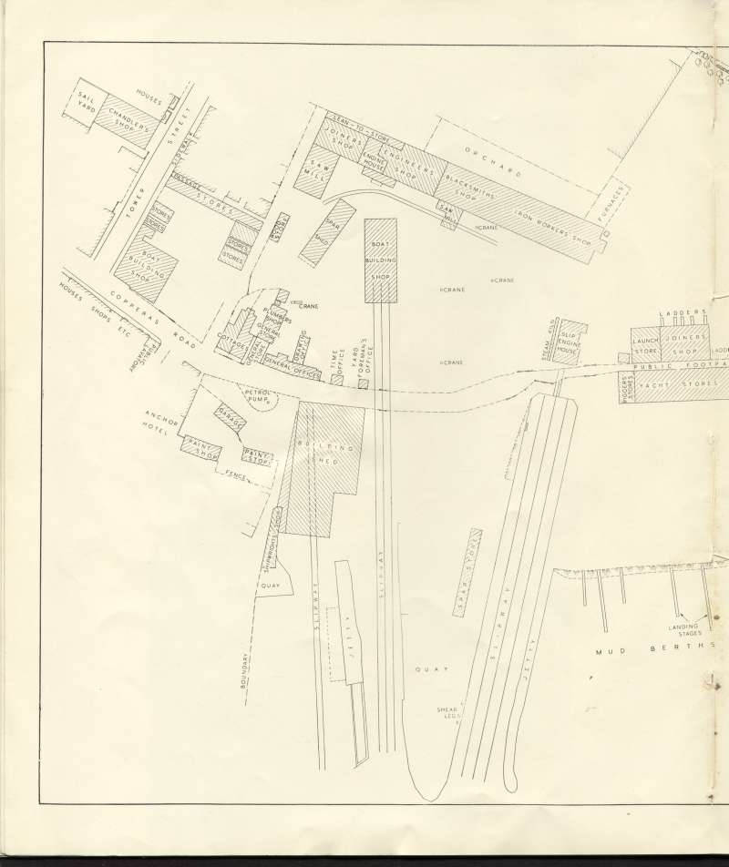  Aldous Successors Ltd catalogue --- page 22. Left hand side of map of shipyard. 
Cat1 Places-->Brightlingsea-->Shipyards