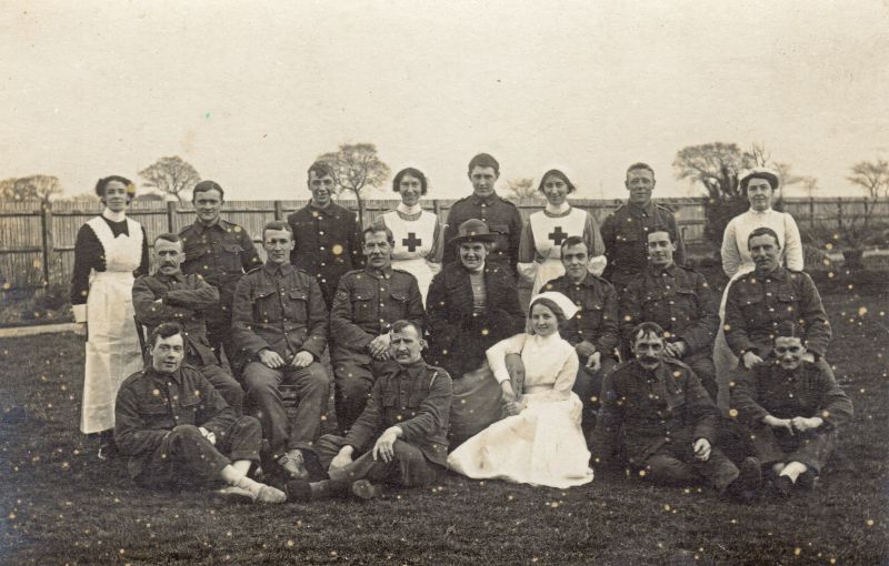  Nurses and soldiers - at Middlesex Military War Hospital, Clacton ? 
Cat1 War-->World War 1 Cat2 Places-->Clacton