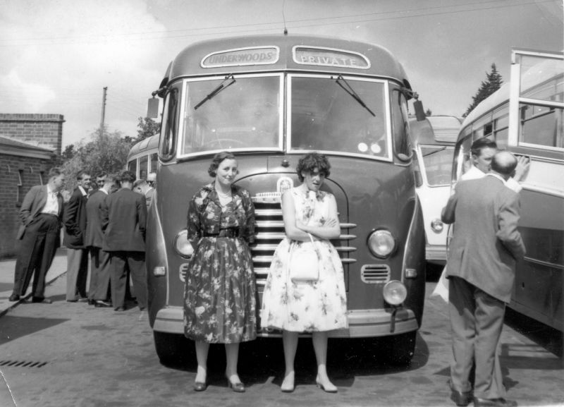  Underwood's Bedford bus. Jenny Mills in front on the left. 
Cat1 People-->Other Cat2 Transport - buses and carriers