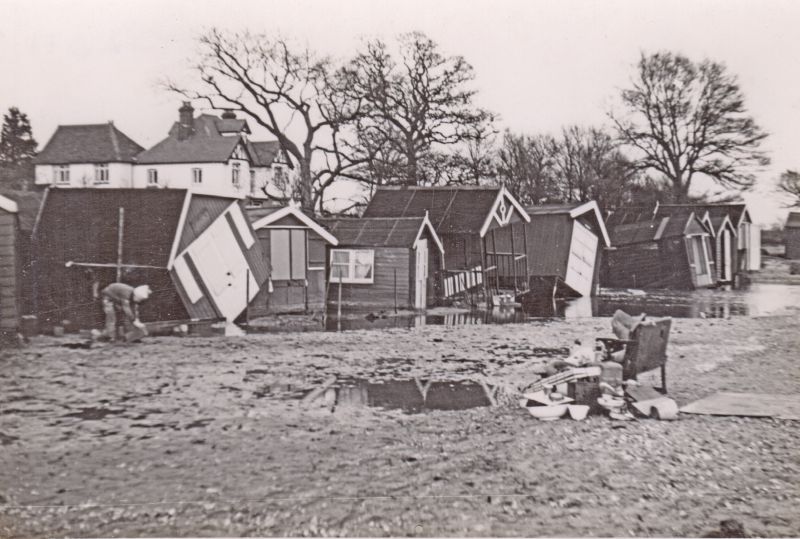  Beach Huts at West Mersea after the 1953 Flood 
Cat1 Disasters and Mishaps-->on Land Cat2 Mersea-->Beach