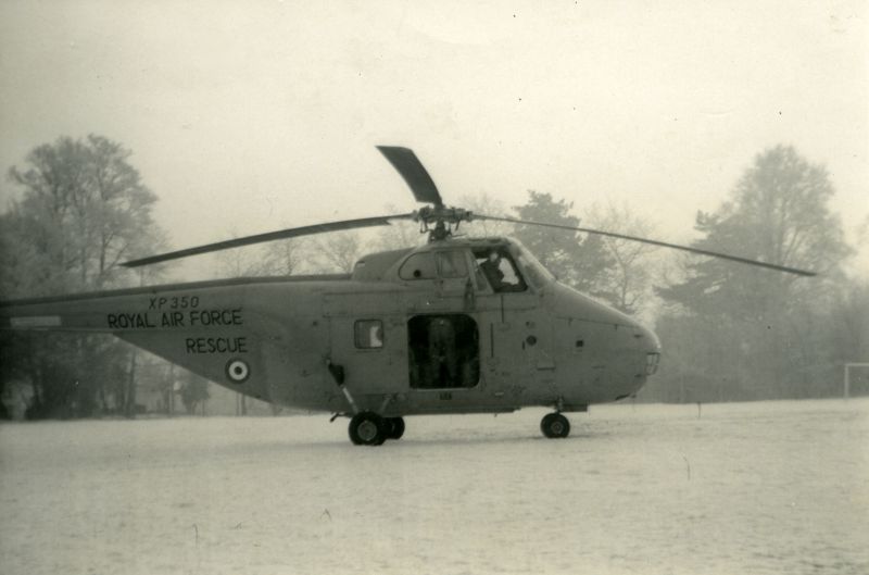  RAF Rescue Helicopter on the School Field, West Mersea. It was being used to supply the laid up ships in the River Blackwater, during the cold winter of 1962-63 
Cat1 Mersea-->Events Cat2 Mersea-->Schools-->Pictures