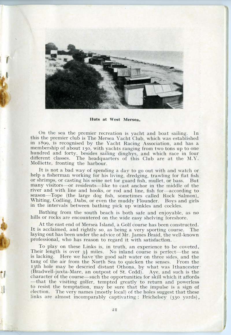  West Mersea Official Guide. Page 21. Huts at West Mersea. 
Cat1 Books-->Mersea Guides-->1935