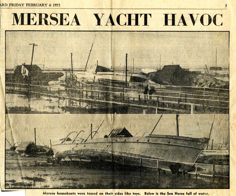  Mersea Yacht Havoc. After the 1953 flood. SEAHORSE.

from Essex County Standard 6 February 1953 
Cat1 Museum-->Scrapbook, newspaper cuttings Cat2 Weather Cat3 Disasters and Mishaps-->at Sea