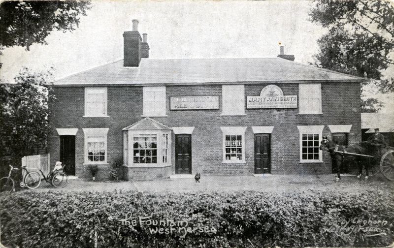  The old Fountain, near the Fox on East Road. It is now Alpine Cottages. Licensee Mary Ann Smith.

Photo by Cleghorn. 
Cat1 Mersea-->Pubs