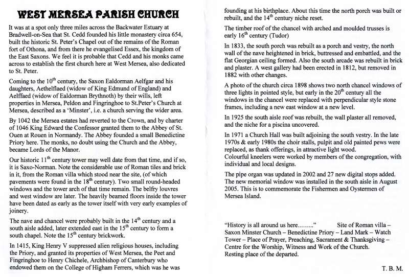 Click to Pause Slide Show


 A short history of West Mersea Church - pages 2 and 3. 
Cat1 Books-->WM Church History