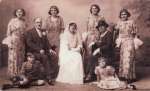 110. ID CT02_101 Sister Gladys' Wedding - the Carter family from Rowhedge.
L-R back 1. Hazel (16), 2. Dad (William 53), 3. Elsie (24), 4. Gladys, 5. Marmora (20), 6. Mum ( ...
Cat1 People-->Other