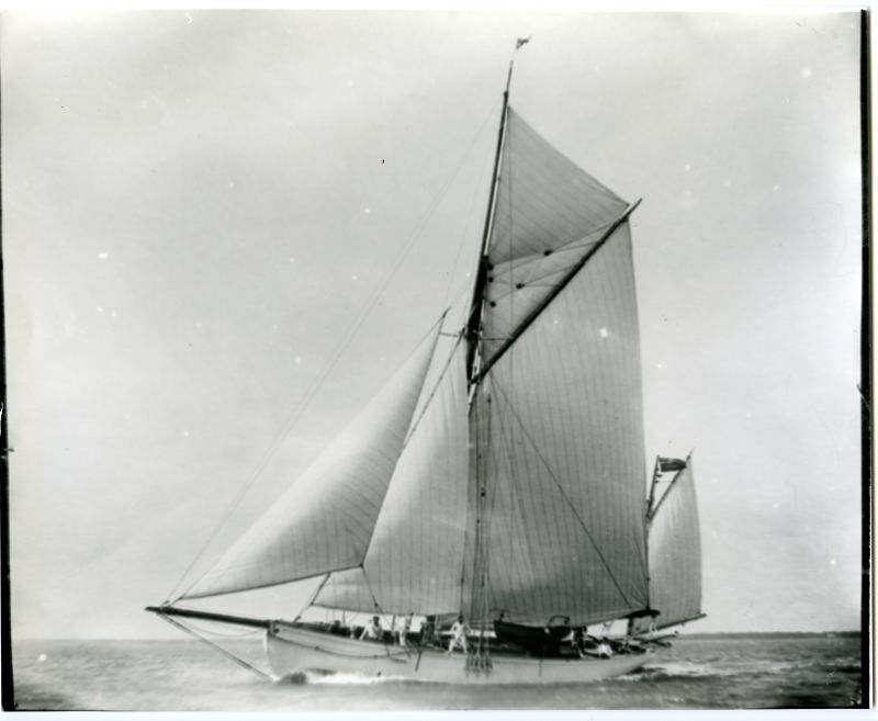  CUSHIE-DOO, built Harris Bros, Rowhedge, 1907. Official No. 124451.

See history in River Colne Shipbuilders, page 28. 
Cat1 Places-->Rowhedge Cat2 Yachts and yachting-->Sail-->Larger