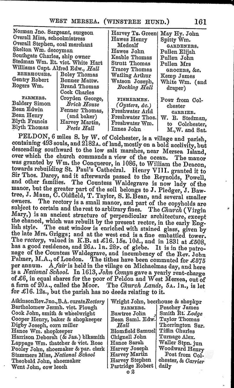  White's Directory 1848 Page 161. West Mersea contd. Peldon.

For a transcription of the Mersea Island pages, see  ...
Cat1 Books-->Mersea Guides-->White's Cat2 Places-->Peldon