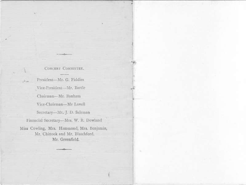  T.S.S. DEMOSTHENES Souvenir Programme of Concert.

From papers relating to Ernest Appleton. 
Cat1 Tollesbury-->Yachting Cat2 Ships and Boats-->Merchant -->Power