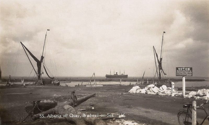 Cunard Line ALBANIA in the River Blackwater off Bradwell. She was in the river 1925 to 1930. Date: c1930.