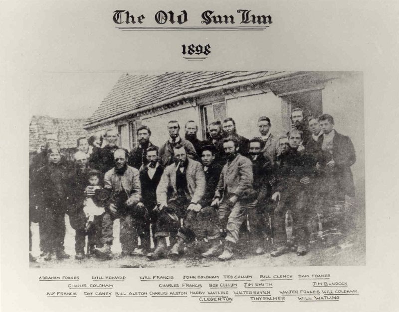  The Old Sun Inn Salcot, 1898

Rows from the back.

1. Abraham Foakes, Will Howard, Will Francis, John Coldham, Ted Cullum, Bill Clench, Sam Foakes.

2. Charles, Coldham, Charles Francis, Bob Cullum, Jim Smith, Jim Bundock.

3. Alf Francis, Dot Caney, Bill Alston, Charles Alston, Harry Watling, Walter Shynn, Walter Francis, Will Coldham.

4. C. Legerton, Tiny Palmer, Will ...
Cat1 Places-->Salcott & Virley