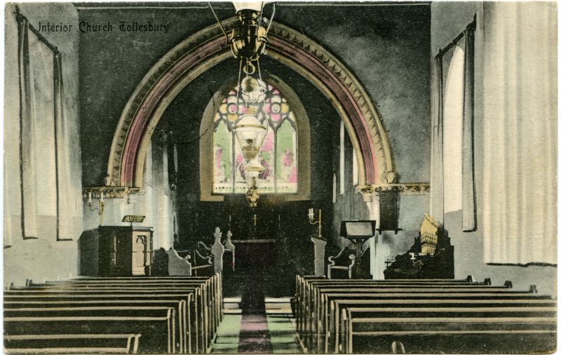  St Mary's Church, Tollesbury. Interior. Postcard mailed 22 July 1906 
Cat1 Tollesbury-->Buildings