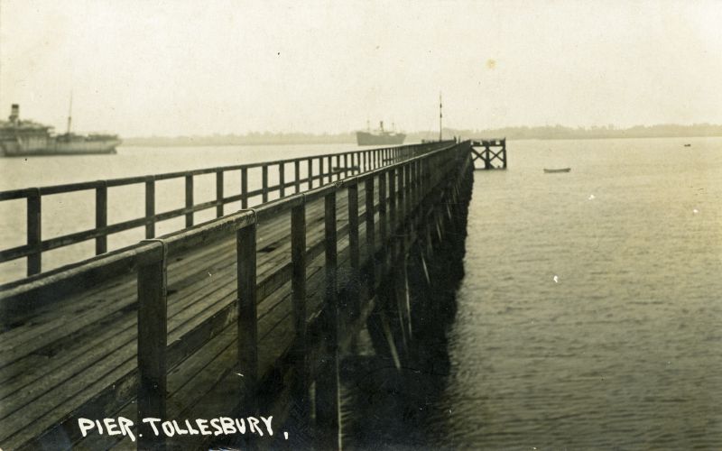 The Pier, Tollesbury. Postcard unmailed.

Laid up HIGHLAND ROVER on the left, in the river July 1930 to 20 October 1932. Date: cJuly 1930.