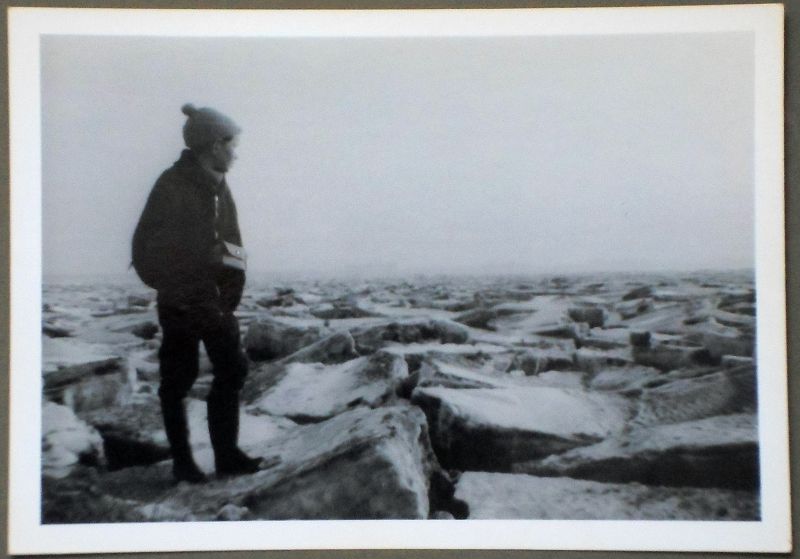  Pack ice in the Blackwater (with Andy Bisco aged 11) looking towards Bradwell from Monkey Steps beach. The hard winter of 1962-63. 
Cat1 Weather Cat2 Mersea-->Beach