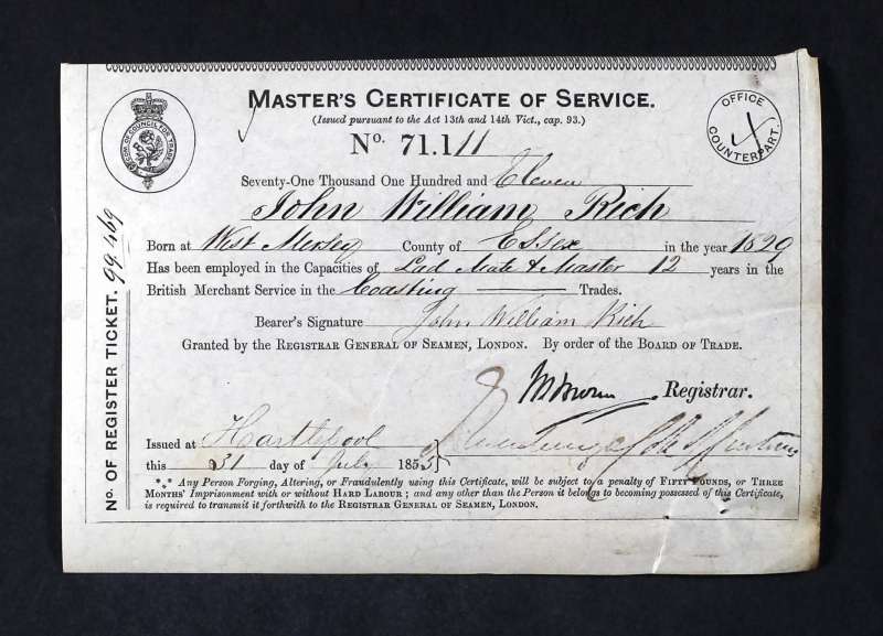 John Rich Master's Certificate of Service
