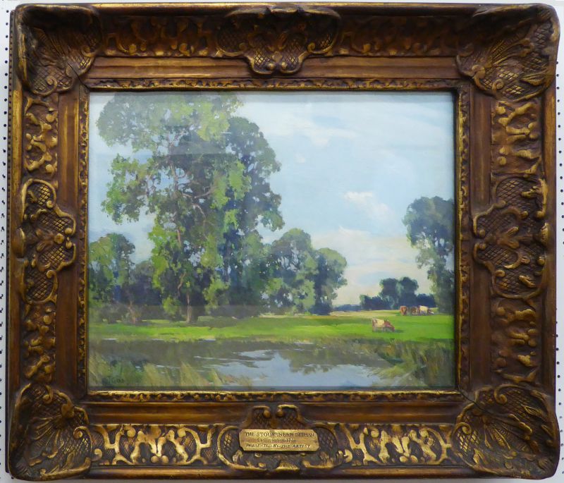  The Stour near Dedham. Lewis Taylor Gibb. Oil on canvas. 

Presented to Leighton House by the artist in 1926.

Donated to Mersea Museum by Leighton House Museum, Royal Borough of Kensington and Chelsea, in 2018. 
Cat1 Art-->Other Artists