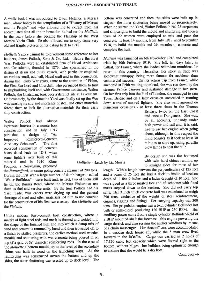 MOLLIETTE. EXORDIUM to FINALE. 

A history of the MOLLIETTE by Pat Zierold. Page 1 of 2. 
Cat1 Mersea-->Houseboats