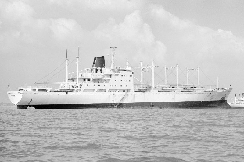 GLADIOLA laid up in River Blackwater following the bankruptcy of her owners IFR. She was sold to Cunard and became the SAXONIA. Date: 12 September 1976.