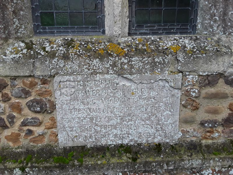  THIS FOUNDATION STONE OF THE

TOWER OF THE CHURCH OF ST.

STEPHEN GT WIGBOROUGH WAS LAID

IN THE NAME OF THE FATHER, THE SON,

AND THE HOLY GHOST BY EMILY ANN WIFE

OF THE REV. FREDERICK WATSON M.A.

RECTOR ON THE 4TH DAY OF SEPT 1885



Foundation stone in west wall of tower of St Stephen's Church, Great Wigborough, photographed Jan 2019. 
Cat1 Places-->Wigborough