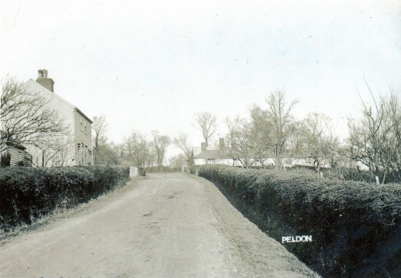  Church Road, Peldon. Goings Cottages on the right, now known as Tronoh Bungalow. 
Cat1 Places-->Peldon-->Road Scenes