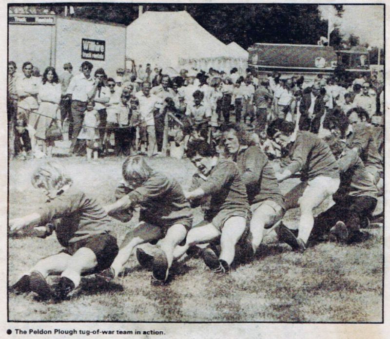  Peldon Plough Tug of War Team

Pulling from number one Clive (Laddie) Ladbroke, Mick Cawdron, Jerry Woolf, Mick (Urko) Cook, Steve (Sid) Vince, Roger Cook, John Hawes and anchor man unknown. 
Cat1 Places-->Peldon-->People