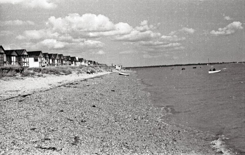  Coopers Beach, East Mersea, before the sea wall was built. The pillbox is toppling down onto the beach.

A negative from Bill Smith 
Cat1 Mersea-->Beach