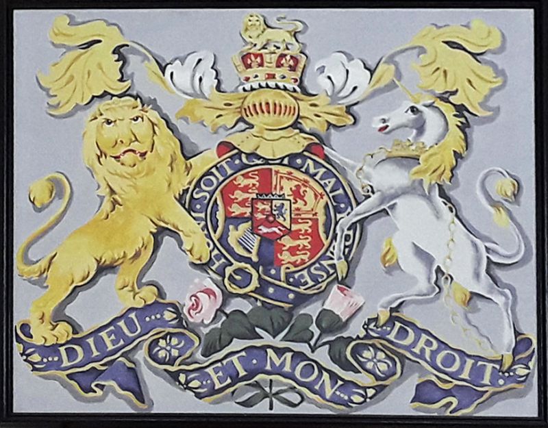  George III Coat of Arms in Peldon Parish Church. It dates from 2002, designed by Denise Andrews and printed by Stuart Morris, it is a photograph of the arms of George III hanging over the north door of East Mersea Parish Church. 
Cat1 Places-->Peldon-->Buildings
