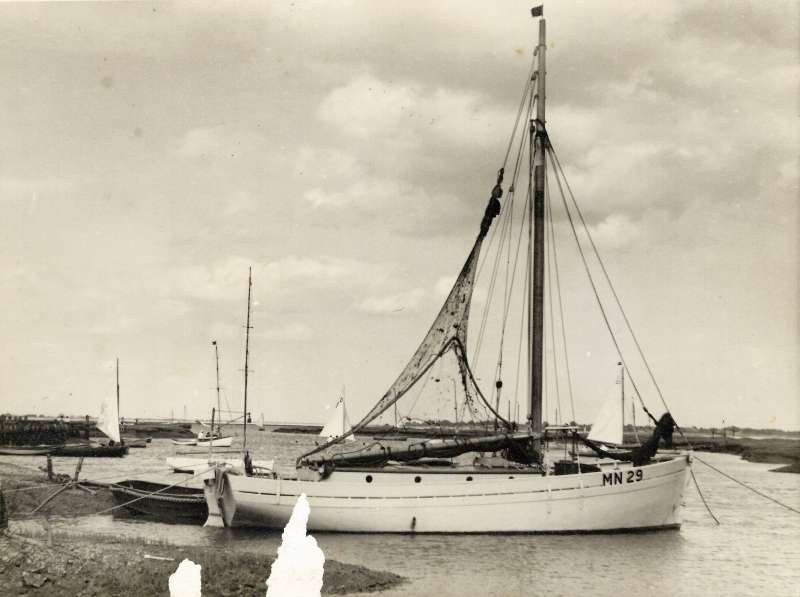  SUSAN at Tollesbury. Launched in 1948 and named after Susan Blott who was born June of that year. Designer and builder unknown. She was a trawler and probably pitch pine on oak. After WW2 and the demise of ESSEX MAID, John Blott was told that he could not get materials to buy a yacht in post-war restrictions, so she was built as an updated and more luxurious version of a traditional Essex Smack, ...
Cat1 Yachts and yachting-->Sail Cat2 Tollesbury-->Woodrolfe Cat3 Smacks and Bawleys