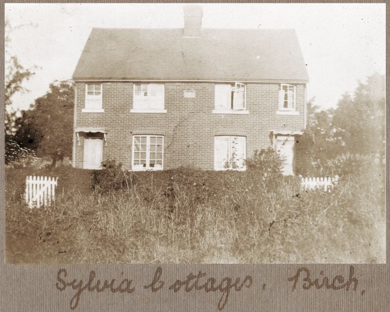 Click to Slide Show


 Sylvia Cottages, Hardy's Green, Birch.


The cottages were built in 1910, probably for the Birch Hall estate. Charles James Round of Birch Hall married Sylvia de Zoete of Layer Marney in 1910, and the cottages would have been named to commemorate the event. 
Cat1 Birch-->Buildings Cat2 Birch-->Hardy's Green