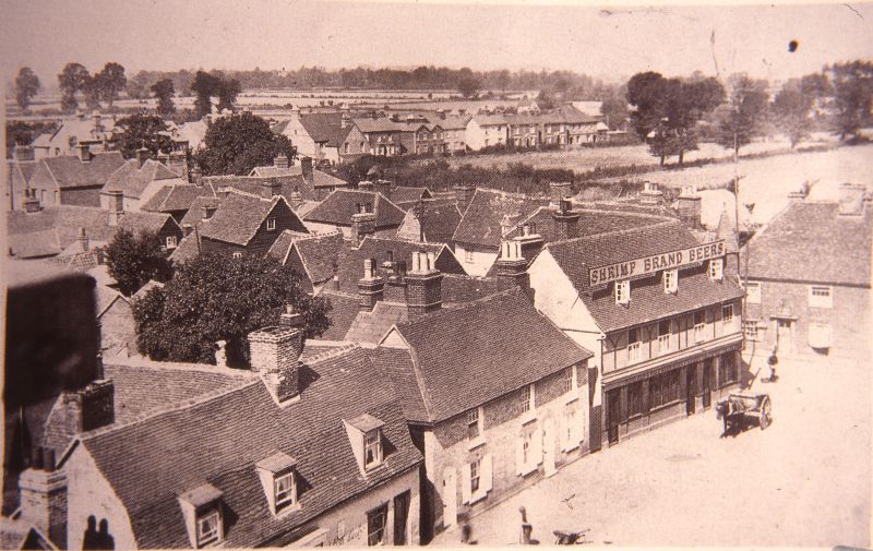  Bird's Eye View, Tollesbury, about 1925. Looking North East from the top of the church tower. Shrimp Brand Beers at the Kings Head. 
Cat1 Tollesbury-->Pubs