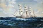  A Survivor. Painting by Fid Harnack, on display in Mersea Museum.
 BEATRICE - SVITHIOD - ROUTENBURN.
 Watercolour by Fid Harnack, RSMA.
 From the Martin Dence collection, kindly donated by Alan and Bry Mogridge October 2012.
 Four masted iron barque built 1881 by Robert Steele & Co., Greenock. Length 289 feet, beam 42.2 feet, draft 23.9 feet. Gross registered tonnage 2,094. Official Number 81812. Built for the Burn Line of Shankland & Co., Greenock.
 1884 - 1886 Captain W. Harnell
 1886 April Captain H. Holmyard
 1900 Captain G. Roberts
 c1901 Captain Dalrymple of Dumfries
 1905 Captain F.P. Horsefall
 1907 November 27. Sold to Rederi AB Navigator (John E. Olsen), Gothenburg, for £6,000 to be used as a sail training ship. Renamed SVITHIOD. Captain Anders Falberg.
 1911 November 11 - January 16 sailed from Port Talbot with a cargo to Pisagua in 88 days.
 1914 Sold to Svenska Australian Linjen (W.R. Lundgren), Gothenburg for SEK 127,000.
 1922 Sold to Rederi AB Pollux (Alex. Pedersen), Gothenburg, renamed BEATRICE. Captain Harald Bruce.
 1927 At Melbourne, having failed to get a charter for wheat, she loaded flour for Mauritius. Thence to the Seychelles and Assumption Island to load for Bluff (New Zealand). She sailed from Bluff to Melbourne in ballast in 35 days round the northern end of New Zealand having failed to beat through the Foveaux Strait and then the Cook Strait.
 1928 Race with HERZOGIN CECILIE from Melbourne to Port Lincoln and then Port Lincoln to Falmouth. HERZOGIN CECILIE took 96 days Port Lincoln to Falmouth. The winds did not favour BEATRICE and she took 114 days. [There is an excellent description of this race in 'Falmouth for Orders' by Alan Villiers.
 1930 made passge from Melbourne to London in 110 days with a cargo of wool.
 1932 Sold to A/S Stavangers Skibsophugnings Komp. for SEK 16,500 to be scrapped.
 Towed Gothenburg to Stavanger to be broken up.  FID_001