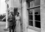  Gwendoline and Edward Harding outside their home - Strood Close, The Strood, Peldon. They named the house Strood Close. They had bought the house from cartoonist Leslie Grimes 1948/49. When they sold it in 1969, it was to the Church of England, and the house became The Vicarage, Peldon 2 or 3 years. The Tate family later named the house Pyefleet House.  AW02_003