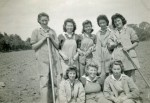 58. ID WLA_MONA_005 Women's Land Army at Mersea.
L-R front 1., 2., 3. Mona Quick.
back 1., 2., 3., 4. Mary Chapman, 5.
  
 Mona Quick was from Shoreditch - her ...
Cat1 People-->Land Army Cat2 War-->World War 2