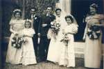 9. ID PBA_042_001 Wedding of Moreen Borley to John Windard - 1950s? Birch Parish Church.
L-R 1. Alice Wayman, 2., 3., 4. John Windard, 5. Moreen Windard née Borley, ...
Cat1 Birch-->People