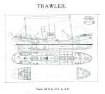  Trawler, from Otto Andersen catalogue. General Arrangement of Yard No. 1355.
Ships Built on the River Colne 2009 has No. 1355 as EVALANA FD55 launched July 1929 and towed to Fleetwood where engine and boiler were installed.  BOXD1_002_021