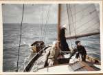  Yacht WINDFLOWER. S.R.W. and M.D.W. 
 Frank Elgar Mussett standing against the mizzen mast.
 Photograph taken by Charles Wells in the Summer of 1954.  WFL_141