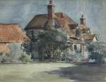  Greenwood, High Street North, West Mersea. Watercolour by Fid Harnack.
 Greenwood was Fid's home from the 1920s until he died March 1983. It was known as Lilac Cottage when the family moved there 1922, but was renamed to Greenwood.
</p><p>
The painting was among a collection in Des Carter's estate October 2021 and was offered for sale at Reeman & Dansie November 2021.  FID_026_003