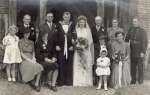  Wedding of Joan Baldwin and Walter Heap at Peldon Parish Church. 
 Walter was age 23, Stoker R.N. and lived at Thistledown, Peldon. His father was George Smith, occupation clicker.
 Joan Vera Baldwin was 21, from Lodge Cottage, Peldon. Father George Baldwin, stockman

 L-R 1., 2., 3., 4., 5., 6. Walter Heap, 7. Joan née Baldwin, 8., 9., 10., 11., 12., 13.
</p><p>Walter was killed 3 August 1944 when HMS QUORN was sunk. After his death, Joan married again, Douglas H. Jervis and at some time during their long marriage moved to Cambridgeshire. Joan lived to 97 and died in 2019.  TLR_BDW_001