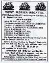  West Mersea Regatta
 The above REGATTA will take place Friday 28 August 1840
 Stewards
 Sir G.H. Smyth, Bart., M.P.
 The Worshipful the Mayor of Colchester
 The Rev. Nathaniel Forster
 The Ref. F. Diedrich Wackerbarth
 John Bawtree, Esq.
 Thomas White Jun., Esq.
 George Bawtree., Esq.
 Francis Smythies, Esq.
 The First Class Sailing Match Prizes will be £10..10, and the Second Class ditto £5..5.
 Several Rowing Matches by Smacks' Boats only, and with but One Man in each, will take place; and 
 A DUCK HUNT will conclude the Water Scene.
 Dinner at Three o'clock
 A Good Band of Music is engaged, and also the
 Licensed Victuallers' excellent Booth.
 Subscriptions received at the White Hart Inn; and the Stewards have kindly offered to receive Donations.
</p><p>From The First Regattas by Hervey Benham in the 1980 West Mersea Town Regatta Programme.</p>  REG_1980_PGM_P43_003